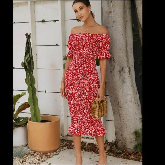 SHEIN Dresses & Skirts - SHEIN Shirred Ruffle Trim Dress Size S